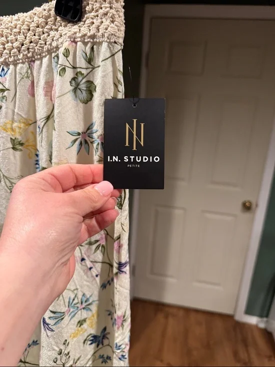 I.N. Studio Cream Floral Maxi Skirt with Crochet Waistband - Picture 2 of 7